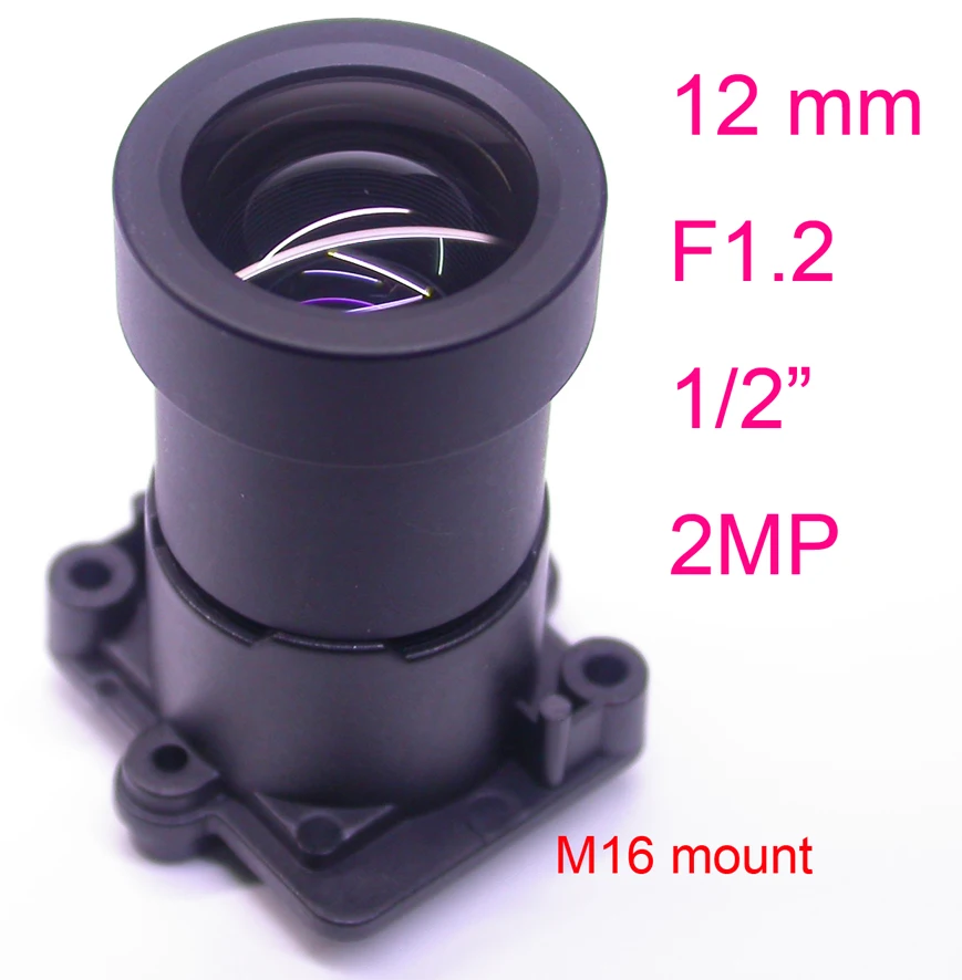 

Star Light F1.2 aparture 12mm LENs 2MP 1/2" format for image sensor IMX327,IMX307,IMX290,IMX291 camera PCB board module