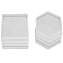 8 шт Diy Coaster силиконовая форма, включает 4 шт квадрата, 4 шт шестигранника, нижний кронштейн предотвращает деформацию, формы для литья Wi