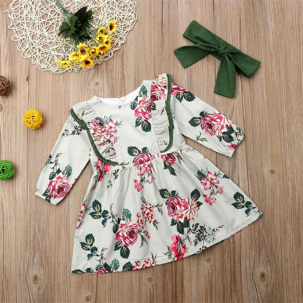

Toddler/ Kids Baby Girls Long Sleeve Floral Party Dress Sundress Clothes Dresses Summer