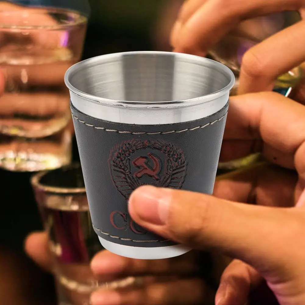 4 Pcs Tazza di Tè Set di Alta Qualità In Acciaio Inox Tazza di Caffè Portatile di Vino Tazza di Tè con la Copertura di Cuoio per i Viaggi picnic
