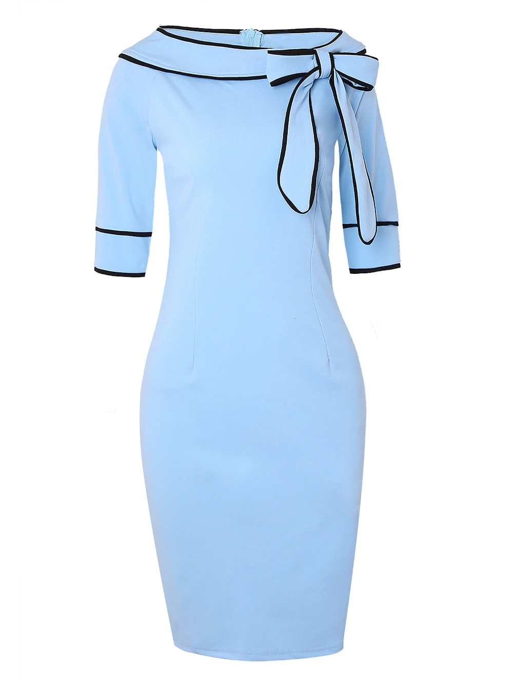 

Joineles Sexy Style Off Shoulder Half Sleeves Bow Women Bodycon Dress 4 Solid Colors Office Pencil Dress Zip Back Split Vestidos