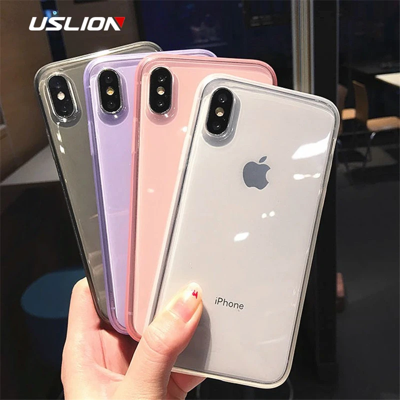 

USLION Transparent Candy Color Phone Case For iPhone 6 7 8 Plus X XR XS Max Clear Cases For iPhone 11 Pro Max Soft Silicon Cover