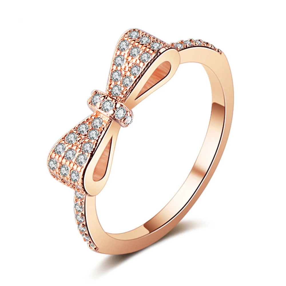 

HOT Fashion Silver Sparkling BowKnot Stackable Brand Ring Micro Pave CZ For Women Valentine's Day Gift Jewelry