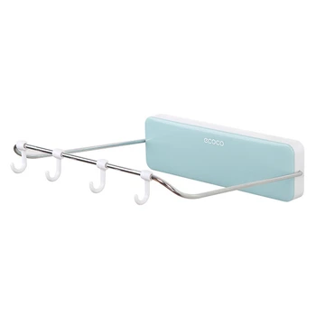 

Automatic Rebound Bathroom Wash Basin Storage Rack Foldable Dish Pan Brush Towel Shelf Hanger with 4 Hooks (Blue)