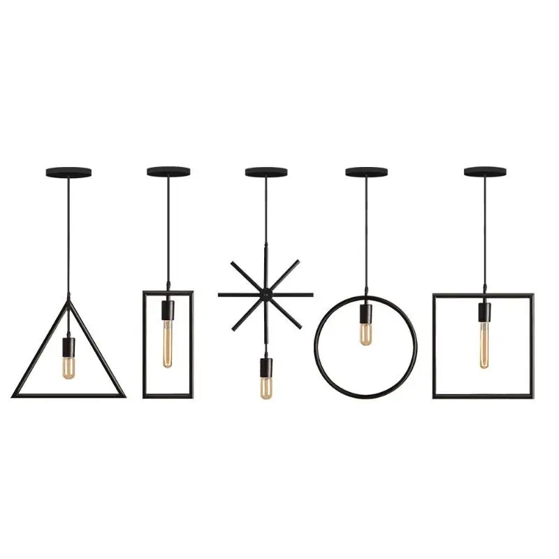 

Nordic E27 Iron Geometry Hanging Droplight Adjustable Ceiling Pendant Lamp restaurant living room bedroom decoration Ambient