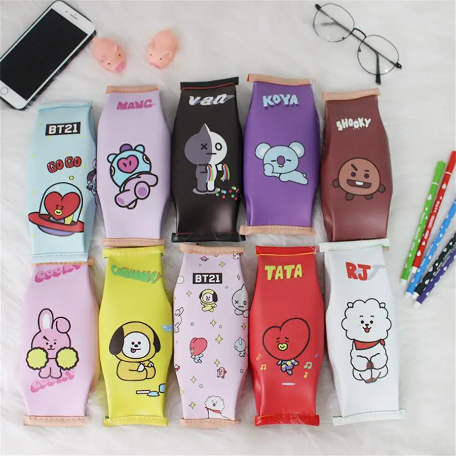 

Kpop Leather Pencil Pen Case Creative Protable Coin Bag JK JM Cosmetic Makeup Bag School Supplies