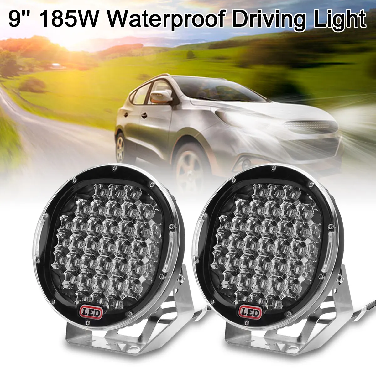 9" 185W LED Round 3D Spotlight Work Light Lamp Off Road Driving Light Outdoor Lighting
