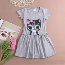 

Hot Sale New summer girl dress cat print grey baby girl dress children clothing children dress 0-8years