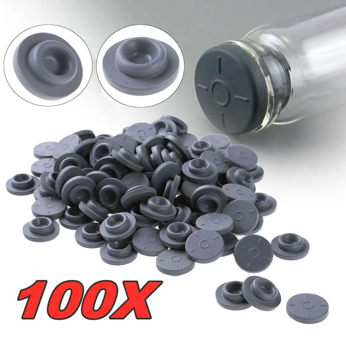 Grey Rubber Bottle Glass Stopper 20mm Self Healing Injection Ports