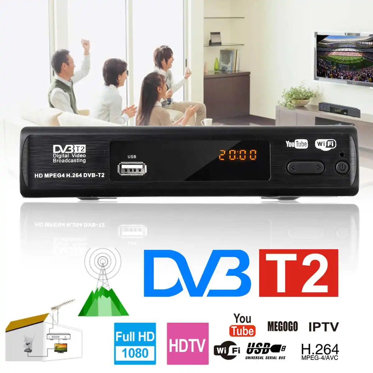 USB2.0 DVB T2 ТВ-тюнер DVB-T2 ресивер Full-HD 1080P цифровой смарт-ТВ-приставка поддержка MPEG H.264 I P tv встроенное руководство на русском языке