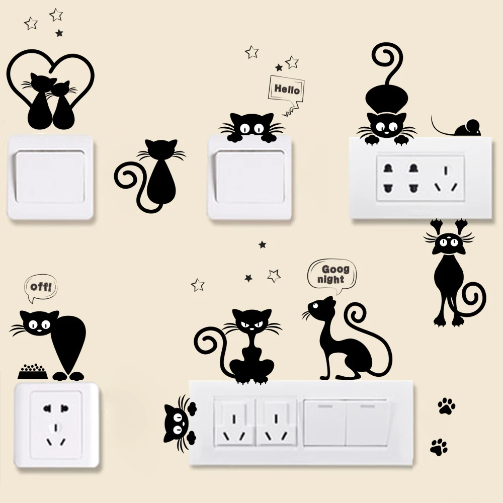 

New Cat Hanging On Side Of Light Switch Sticker Cartoon Kitten Vinyl Wall Stickers for Kids Room Home Decor