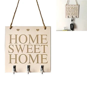 

New 1pc Nice Home Sweet Home Rustic White Wood Hanging Plaque Sign With Hook Key Hanger
