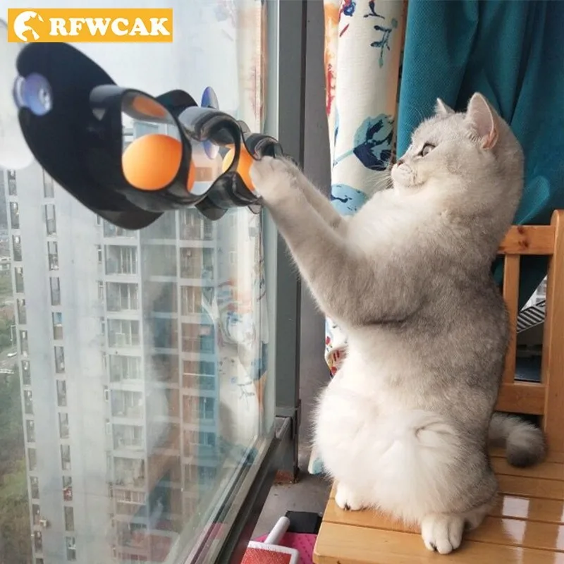 

RFWCAK New Toys For Cats Window Sucker Toys Ball CatCatch Plastic Table Tennis Kitten Toys Interactive Absorb Glass Pet Supplies