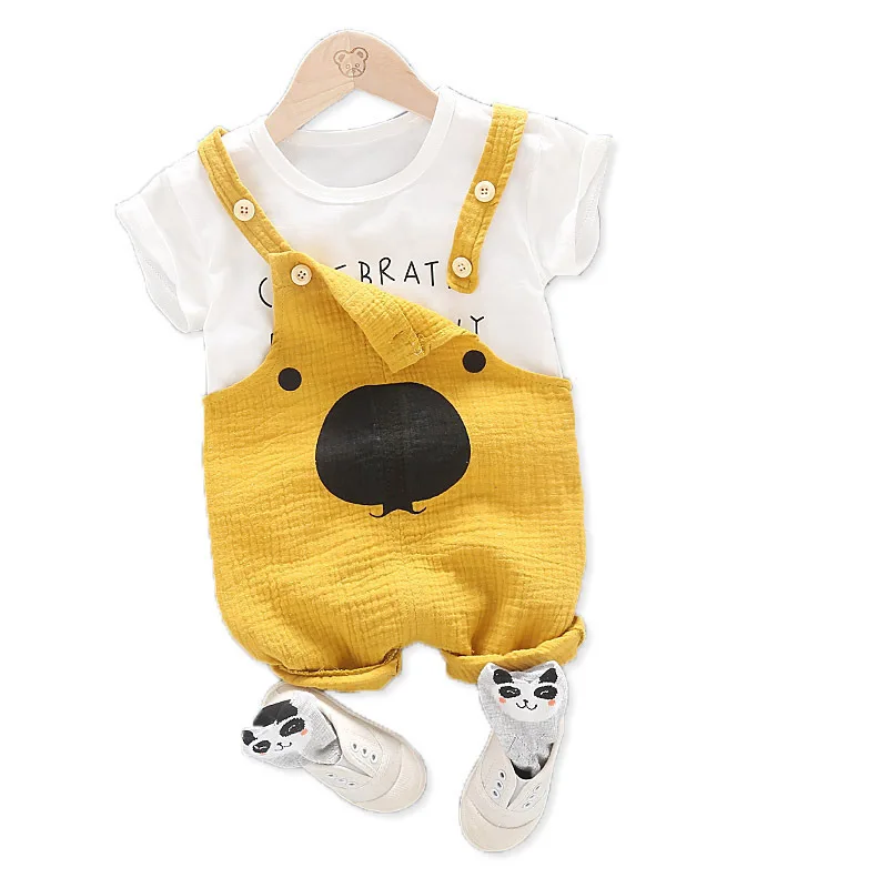 Summer Baby Boys Girls Clothes Toddler Fashion Cartoon T Shirt Bib Shorts 2pcs/sets Infant Cotton Clothing Children Tracksuits