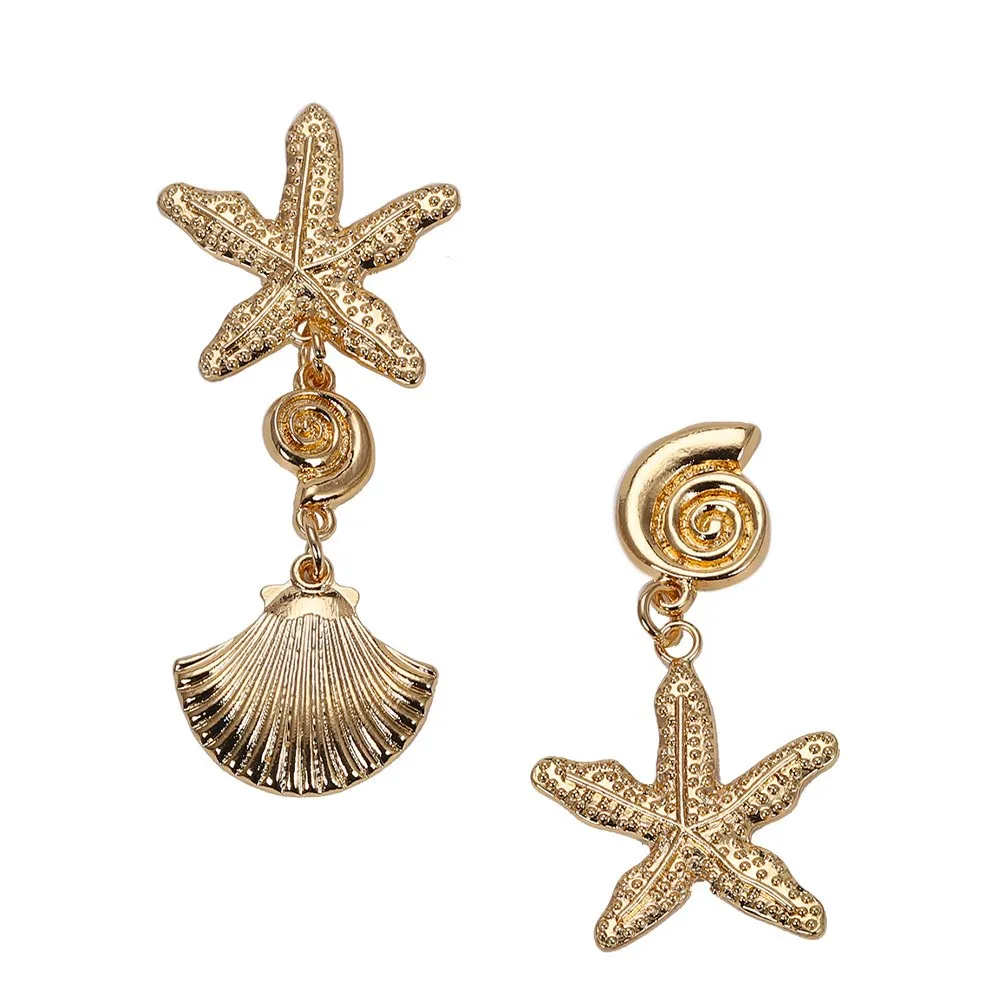 Fashion Women Gold Starfish Conch Big Circle Drop Earrings High Quality Bohemian Style Shell Dangle | Украшения и аксессуары