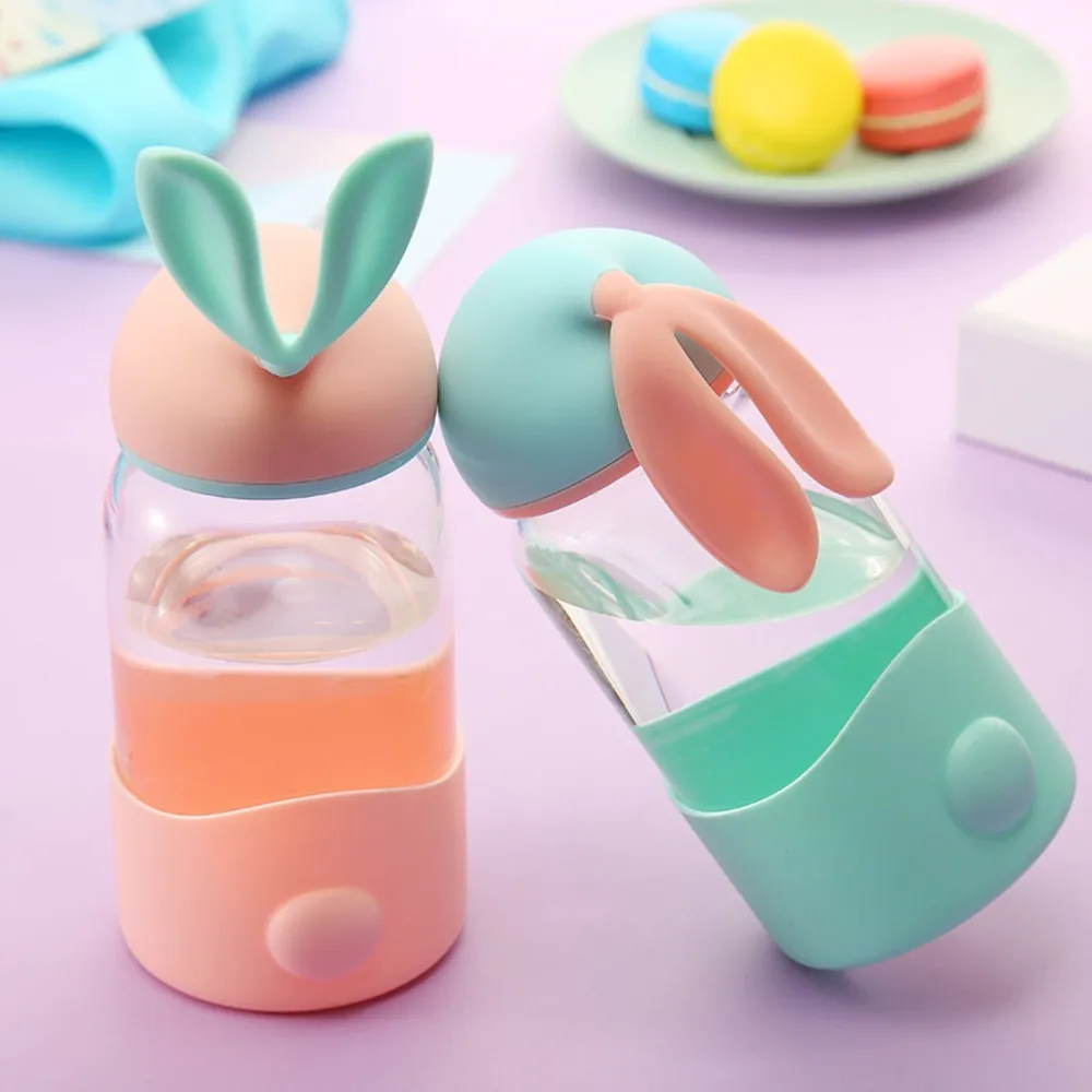 

Sports Water Bottle Cute Rabbit Glass Cups Portable Cups Creative Mini Hand Cup Unbreakable Leak-proof Travel Mountaineering