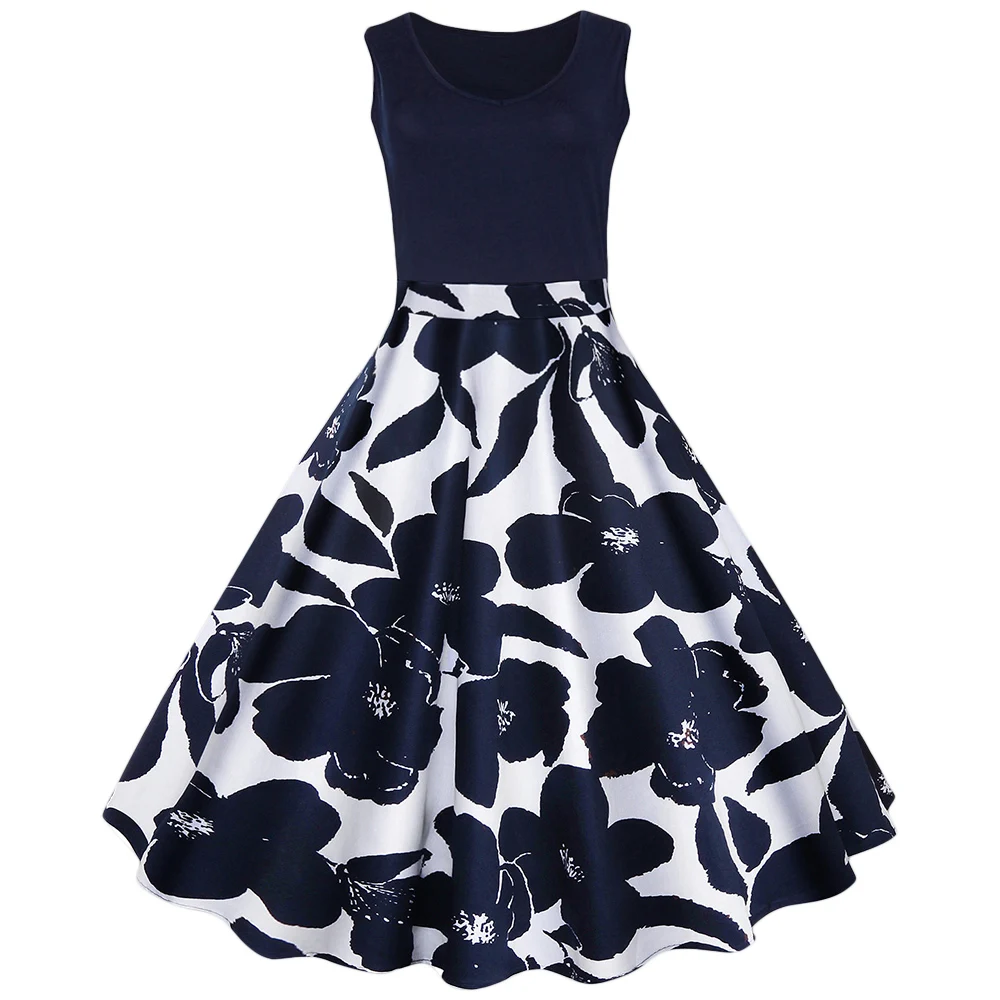 

Wipalo Plus Size Floral Print High Waist Vintage Dress Women 2019 Summer Vestidos Female Robe Vintage Dresses 4 Color S-5XL