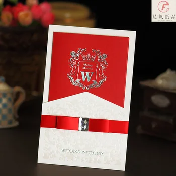 

C6019 embedded red pattern invitation Korean style eye-shaped ribbon knot wedding invitation invitation wedding invitation