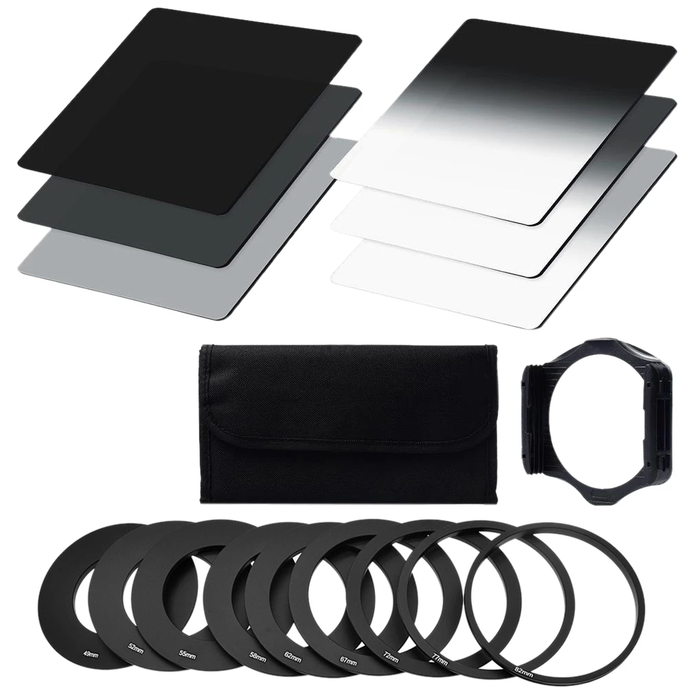 Neutral Density Nd Filter Nd2 Nd4 Nd8 Full Set + Holder Adapters For Cokin Pin Camera Filters