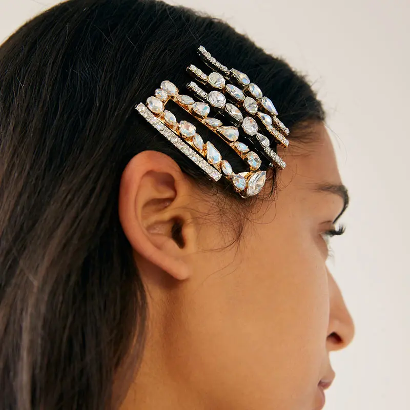 

Flatfoosie New Shiny Wedding Glass Crystal Hair Pins for Women Girls Fashion Korean Hair Jewelry Barrette Brand Design Hair Clip