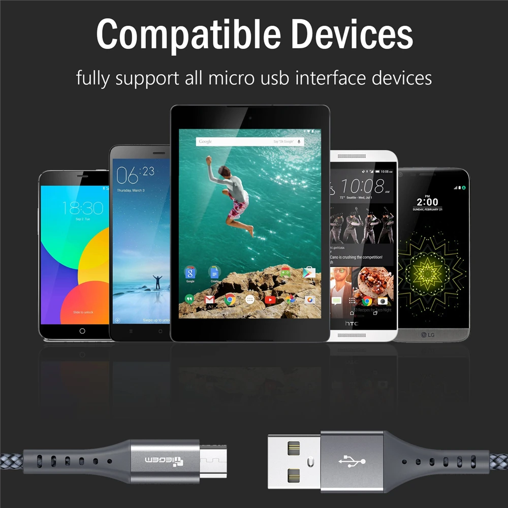 TIEGEM Cable Micro USB 2.4A de carga rápida Cable de datos para Xiaomi Redmi nota Huawei HTC teléfono móvil cargador de Cable Micro cable USB