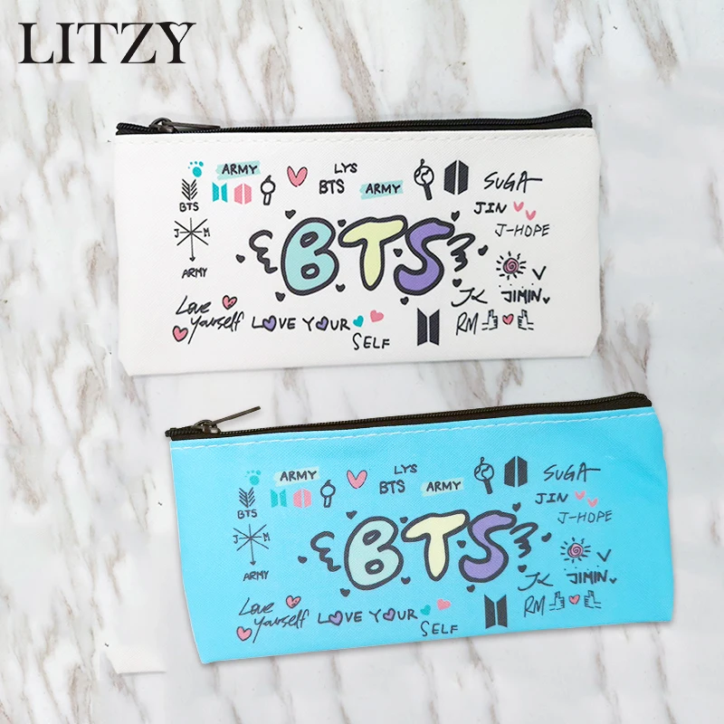BTS BT21 Bangtang мальчик пенал для девочек Kawaii искусственная кожа Пенал школьный милый