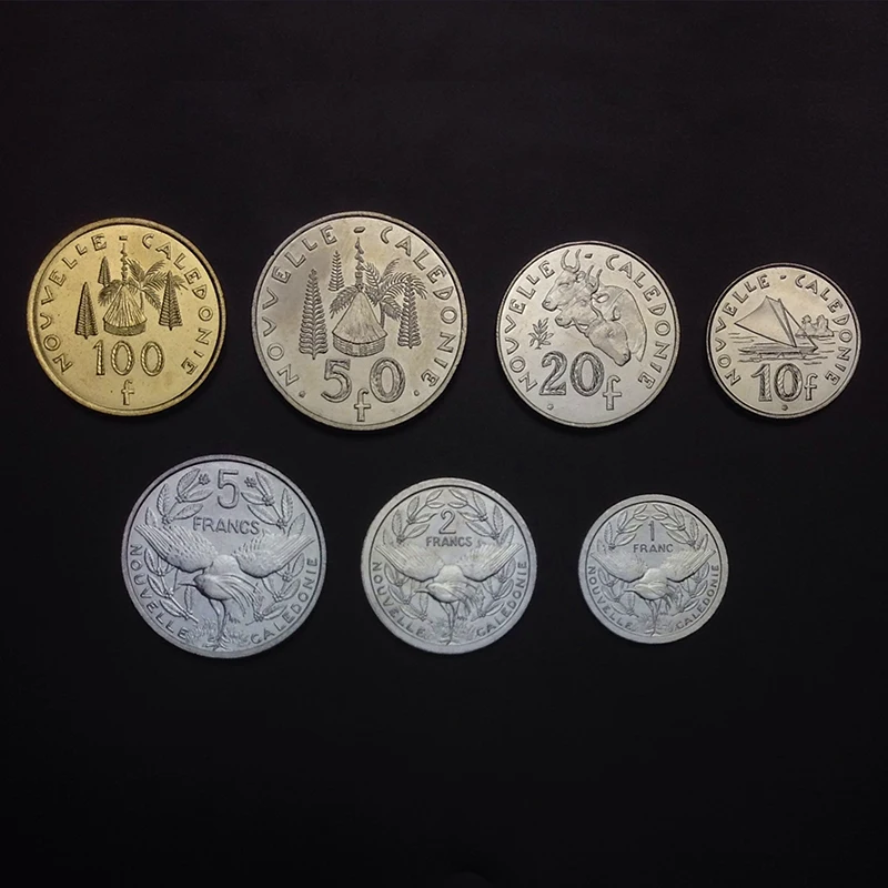 NEW CALEDONIA 7 PIECE UNCIRCULATED COIN SET 1 TO 100 FRANCS
