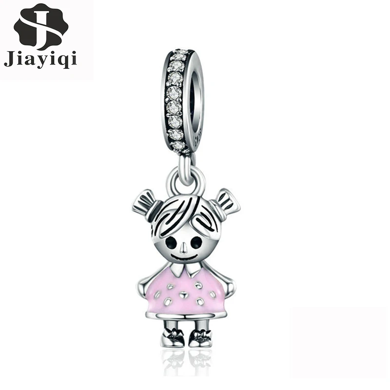 Jiayiqi Мода 2019 г. 925 пробы серебряный милый мальчик и девочка Пара Кулон Шарм Fit
