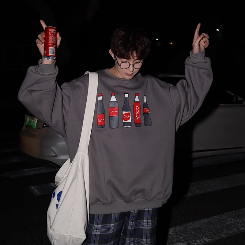 

2019 spring new ins super fire male cola printed loose sweatshirt ropa de hombre Solid High Street Cotton Free shipping