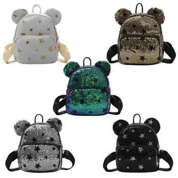 

Casual Women Sequins Star Ear Backpack Preppy Style Leather Shoulder Travel Schoolbags