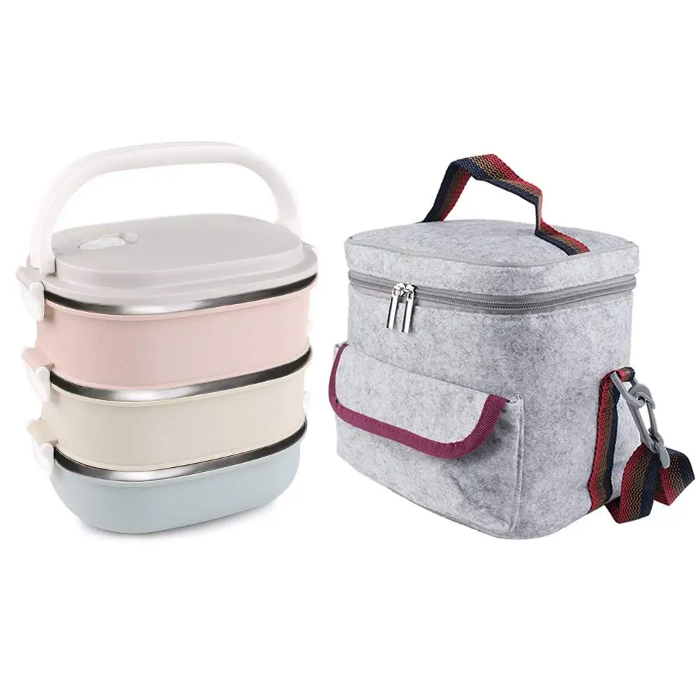 3Layers Lunch Box & Insulated Lunch Bags SetLeakproof metal lunch boxes