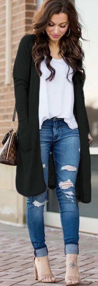 Uguest Casual Knitted Long Cardigan Female Loose Cardigan Knitted Jumper Warm Winter 2019 Solid Sweater Women Cardigan Coat
