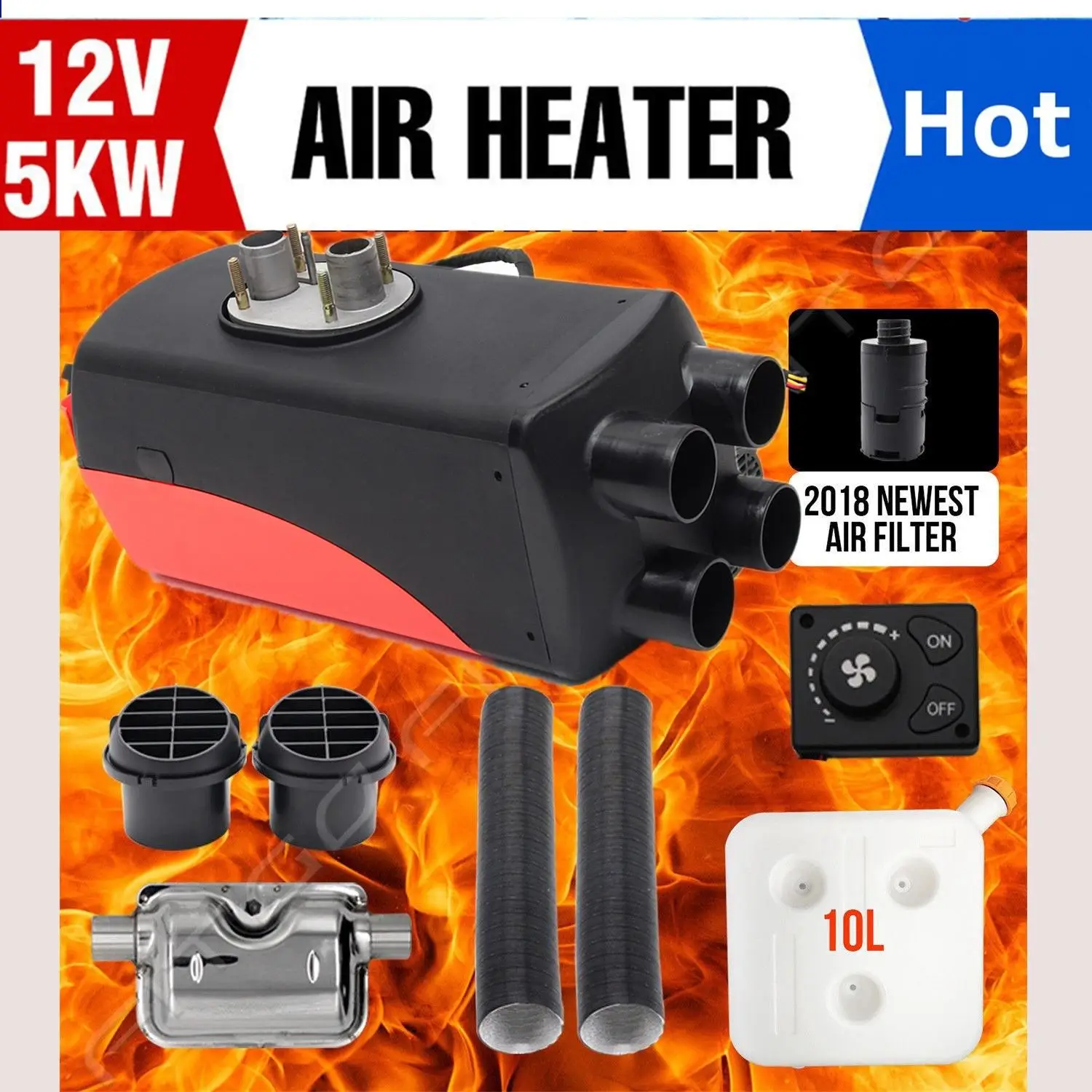 

5KW 12V/24V Air Diesels Heater Parking Heater Riscaldatore 4 Holes LCD Switch Car Heater +Remote+Exhaust Silencer