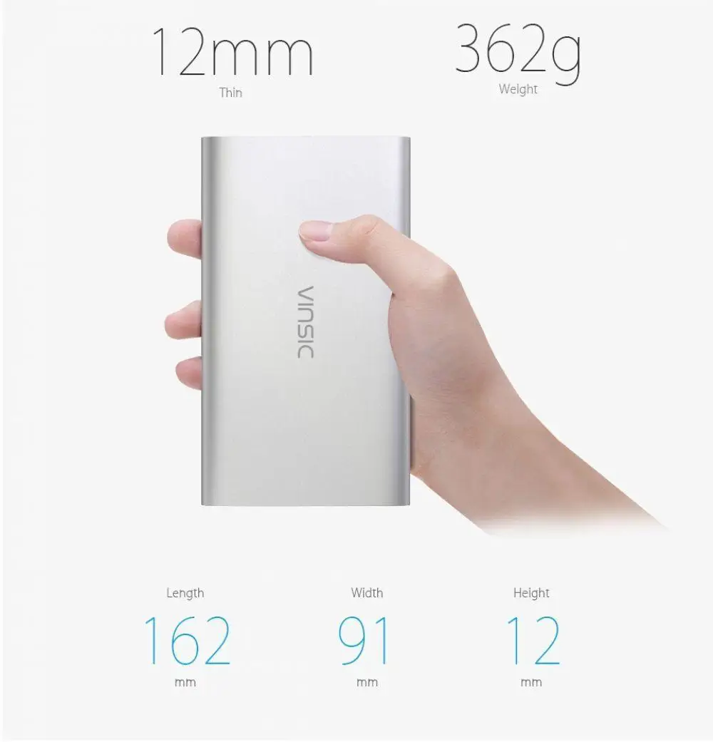 Vinsic чужой P11 Ultra Slim 12000 мАч запасные аккумуляторы для телефонов 5 в 2.4A Dual USB внешний
