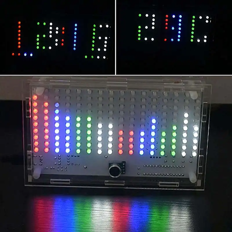

160pcs Led DIY FFT1625 Digital Clock Music Spectrum Electronic Kit With Temperature Display With Housing 5 Colors