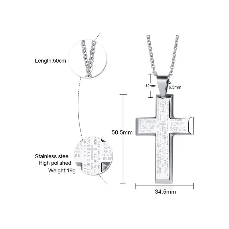Vnox подвеска в виде Креста для мужчин, ожерелье из нержавеющей стали, с гравировкой в виде библейского Матфея 6:9-13, Христианская молитва, ювелирное изделие