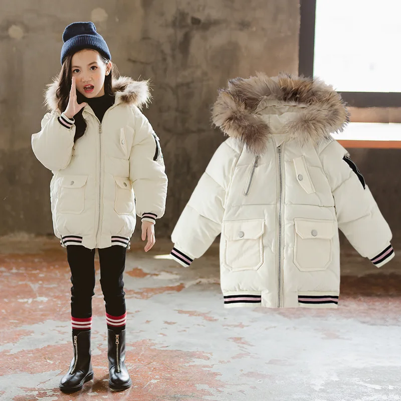 

2018 Winter Girl Cartoon Patch Clothes Keep Warm Fashion Cotton-padded Jacket Loose Coat Children's Garment