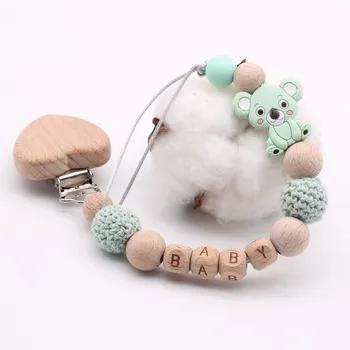 

New Baby pacifier holder Wood Pacifier Clips Personalised Name Colorful Bead Dummy Clip Infant Newborn Soother Chew Toy Gifts