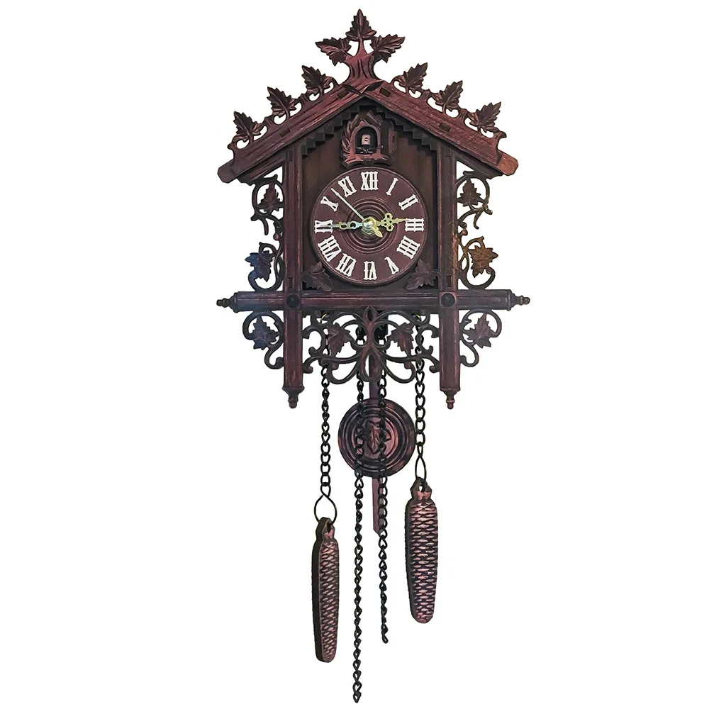 Винтажные часы ручной работы из дерева, часы с Куком, дерево, домик, качели, настенные часы, искусство, для дома, комнаты, для учебы, украшение, коричневый, креативное ремесло
