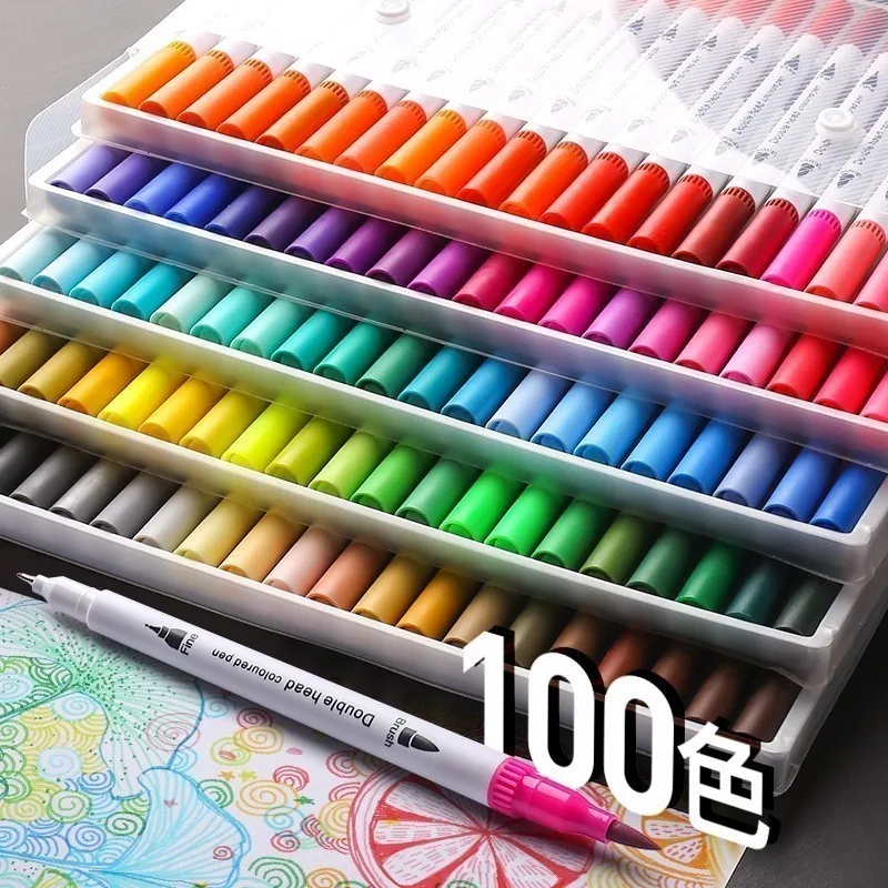 12/24/36/48/60/80/100PCS Colors FineLiner Drawing Painting Watercolor Art Marker Pens Dual Tip Brush Pen School Supplies