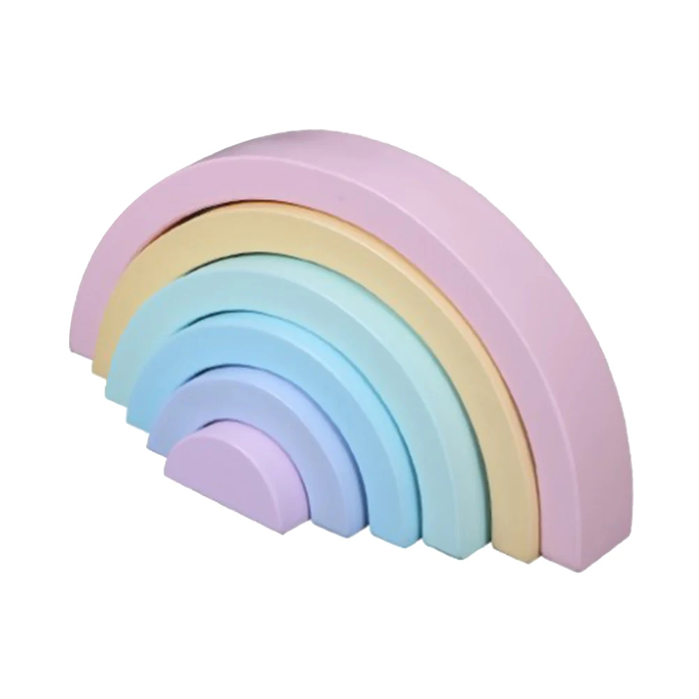

6pcs Rainbow Building Blocks Wooden Geometry Educational Building Blocks Learning Toy Stacking Game for Toddler Children Kids