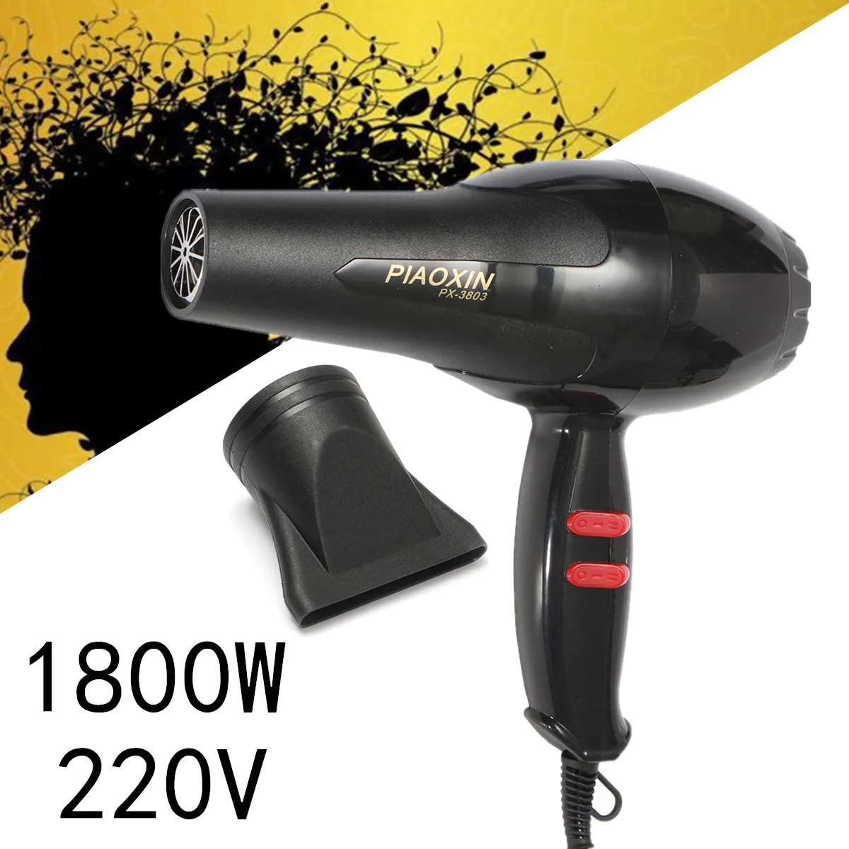 

220V 1800W Salon Professional Hair Blow Dryer Heat Blower Hot Cold Wind 50Hz US Strong Soft Airflow Big Inlet More Quiet convent