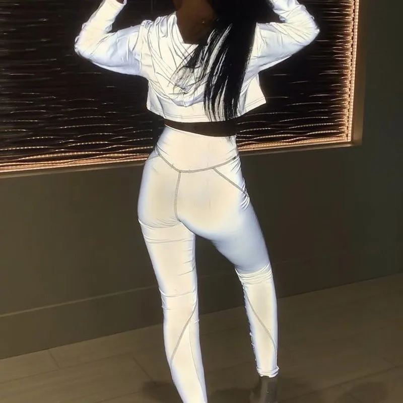 incredible Ins Night Reflective Jackets Women Cotton Hooded Streetwear Jacket Women Long Sleeve Cropped Coat F