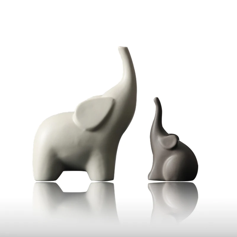 

New Simple Ceramic Elephant Figurines Livingroom Tv Cabinet Household Animal Couple Craft Decoration Photography Scene Tool