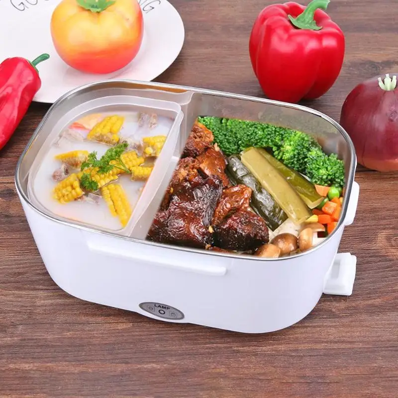 Ceny Wielofunkcyjny pojemnik na Lunch z łyżeczką przenośny elektryczny pudełko na drugie śniadanie z możliwością podgrzewania podgrzewacz do żywności pojemnik na ryż dla Home Office samochodów