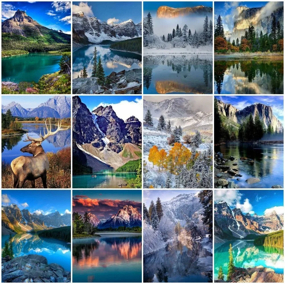 

HUACAN Full Square Rhinestone Landscape Diamond Embroidery Cross Stitch Mosaic 5D DIY Diamond Painting Mountain Lake Home Decor