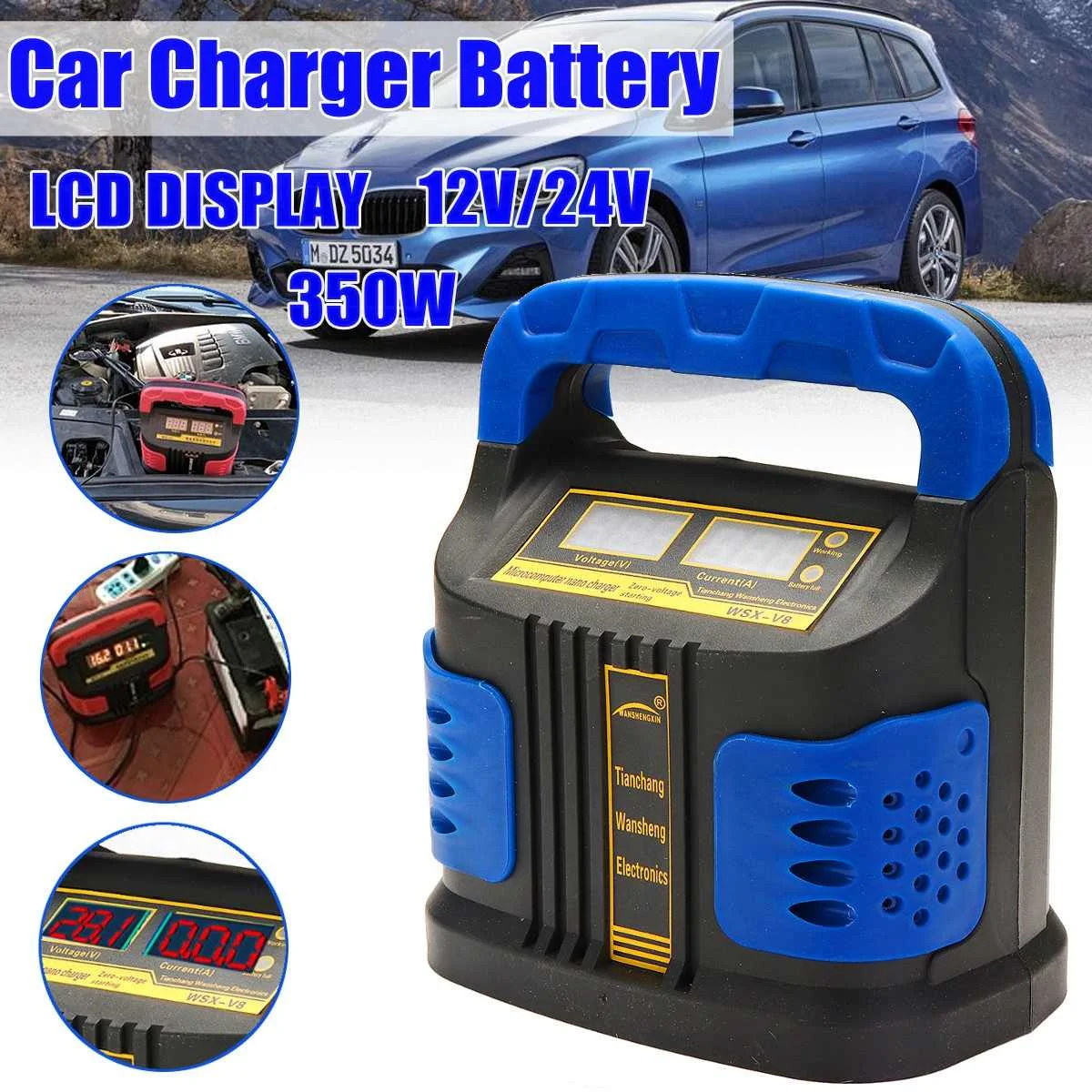 Car Battery Charger 180-250V To 12V/24V Smart Fast Power Pulse Repair Charger Digital Display Charger Battery For Car Motorcycle