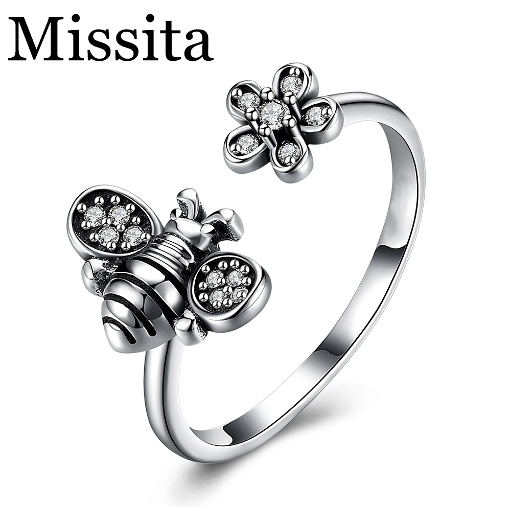 

Missita Hight Quality Silver Color Lovely Bee Adjustable Ring For Women Original Brand Finger Ring Jewelry Engagement Gift