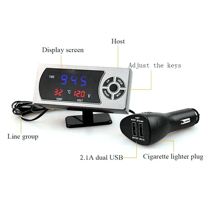 

Universal Car LCD 3 Function Display Meter Clock Voltmeter Temperature Gauge 12v/24V for Truck Racing and Scooter Bike