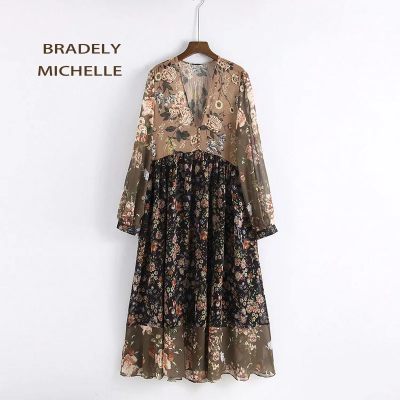 BRADELY Michel vestidos verano 2018 женское летнее платье винтажное до середины икры с длинным